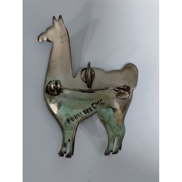 Vintage Handmade Peru925 Alpaca Llama Enamel CMC Silver Pin Lapel Hanger… - Picture 7 of 9